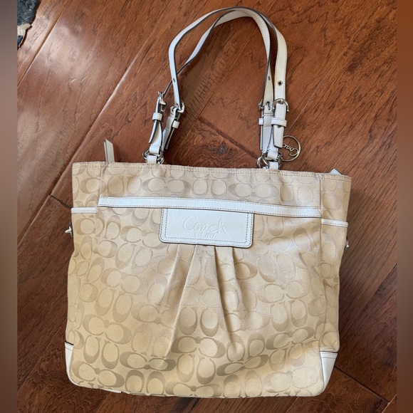 Coach Handbags - Coach Beige and Cream Signature Tote